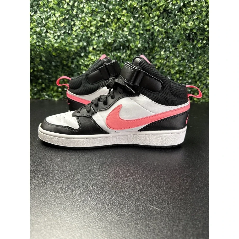 Nike Court Borough Mid 2 Girls Size 7Y White Black Pink Athletic Shoes Sneakers